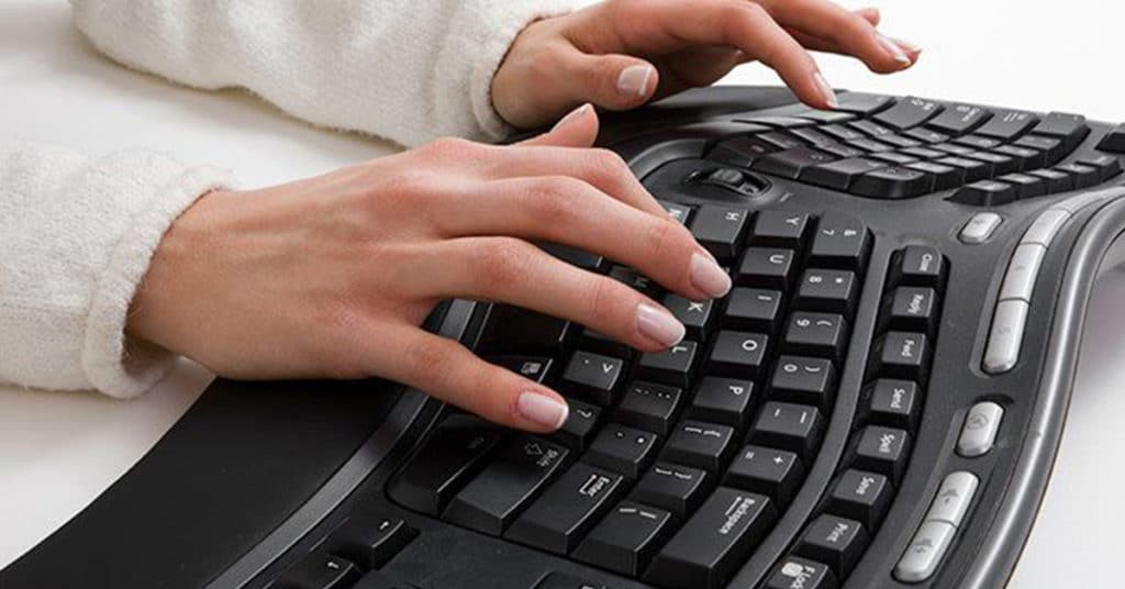 typing on ergonomic keyboard