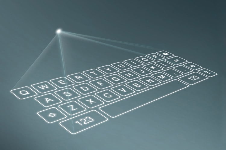 Digital virtual keyboard on blue background