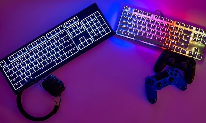 Gaming accessories for gaming, keyboards, joysticks and headphone